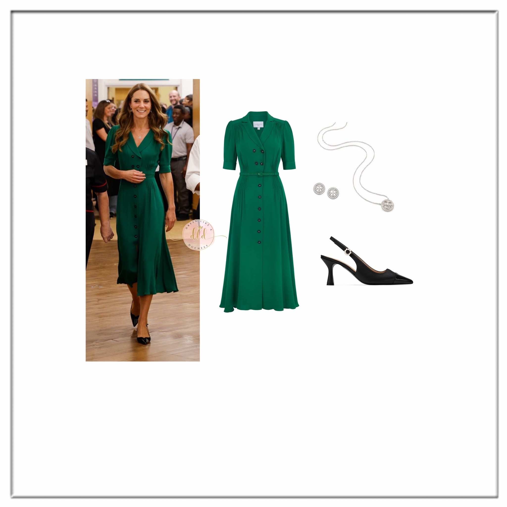 The Princess of Wales made a surprise visit to the Royal Marsden Hospital in London on Friday, Sept. 11 wearing a Suzannah London wiggle dress in emerald green
(Photo: Kensington Palace)