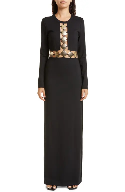 STAUD Delphine Cutout Long Sleeve Dress in Black at Nordstrom, Size 10 | Nordstrom