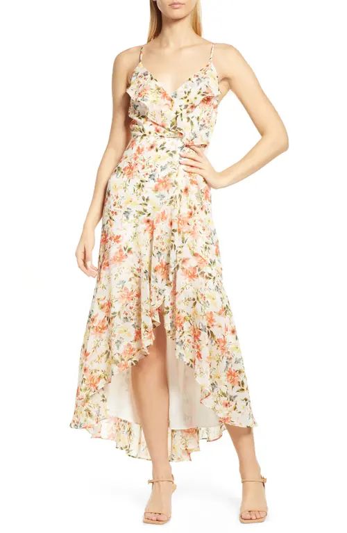 1.STATE Floral High-Low Faux Wrap Dress in Blush/Multi at Nordstrom, Size Large | Nordstrom