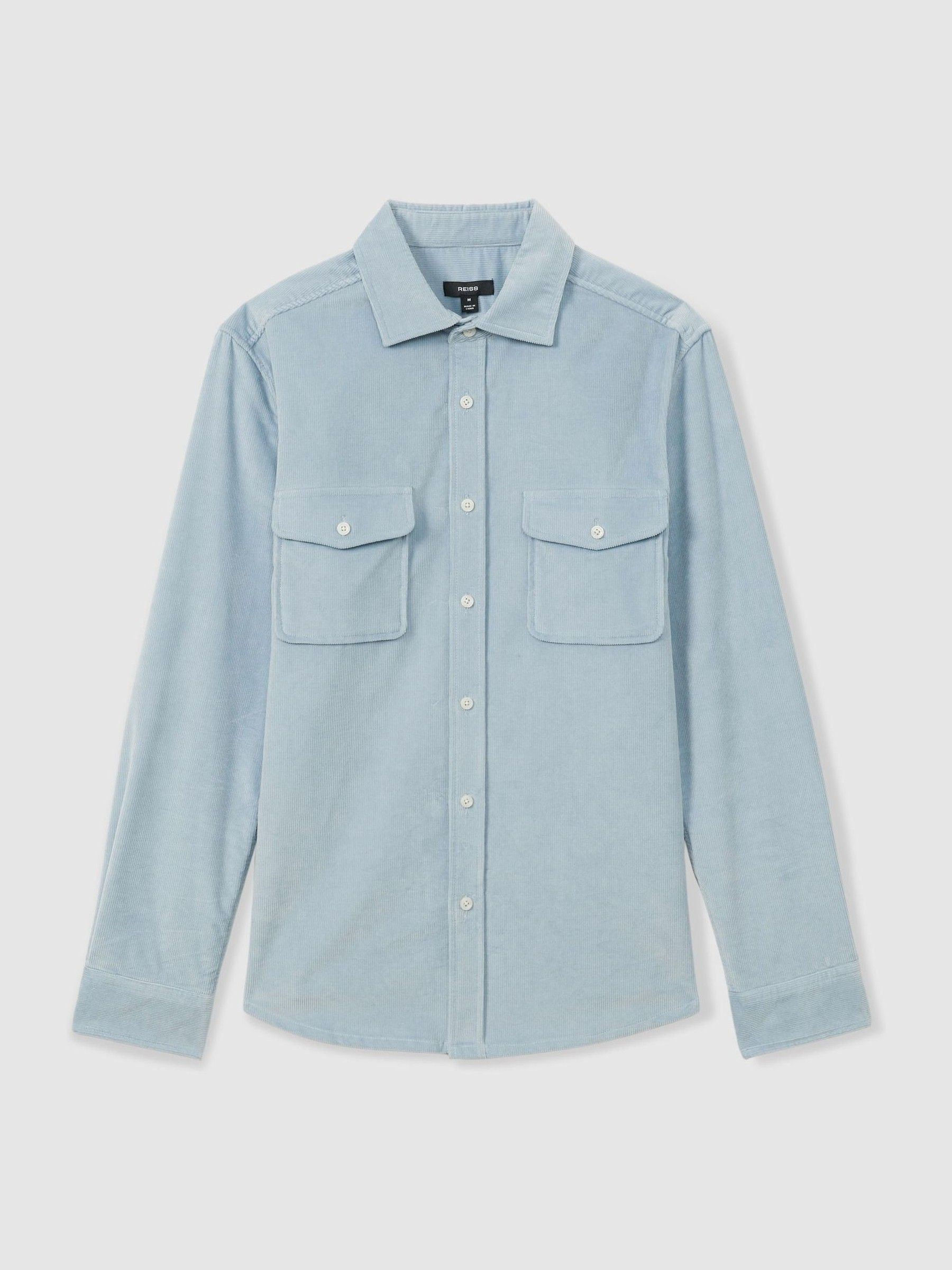 Cotton-Blend Corduroy Overshirt in Soft Blue | Reiss UK