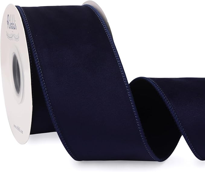 Ribbli Navy Velvet Wired Ribbon with Dupioni 2.5 Inch Christmas Ribbon for Gift Wrapping Christma... | Amazon (US)