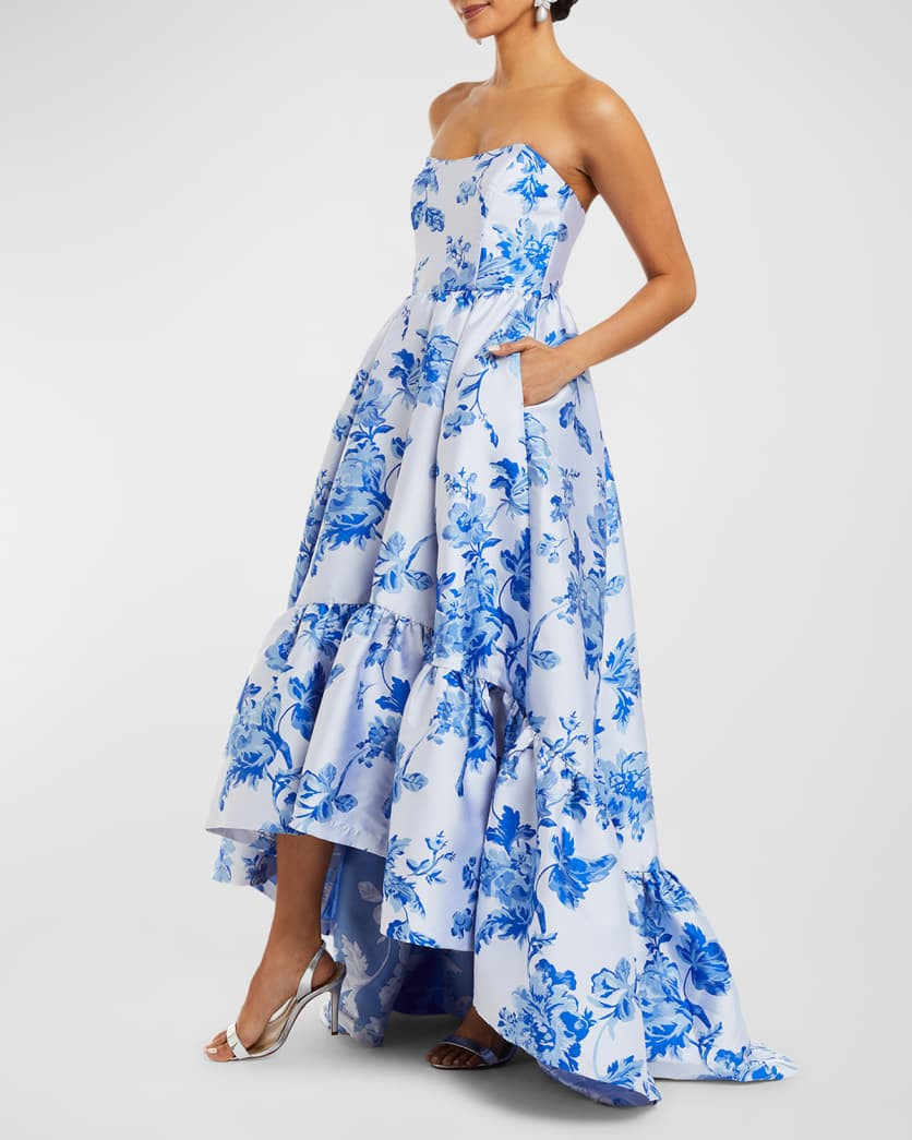 Georgiana Strapless Floral-Print High-Low Gown | Neiman Marcus