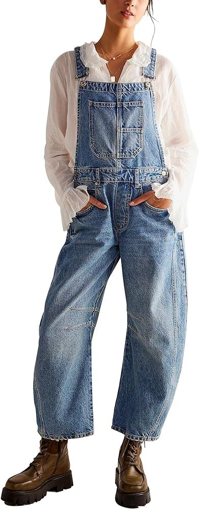 Ladyful Women's Denim Overall Casual Straight Wide Leg Bib Jeans Overall Adjustable Straps Denim ... | Amazon (US)