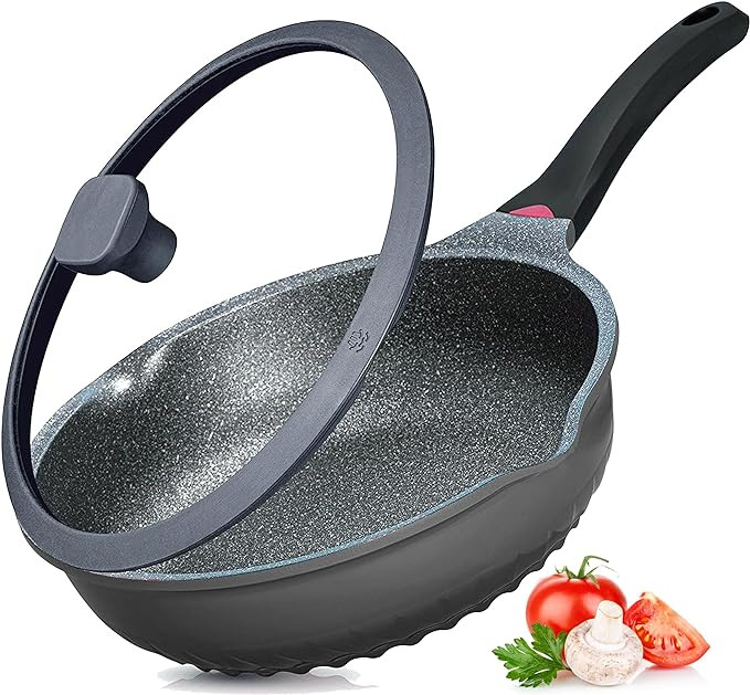 Vinchef Nonstick Skillet with Lid, 11In/5Qt Aluminum Deep Frying/Saute Pan with Lid and Heat Indi... | Amazon (US)