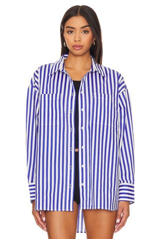 PISTOLA Rena Button Down Tunic Shirt in Cobalt Stripe from Revolve.com | Revolve Clothing (Global)