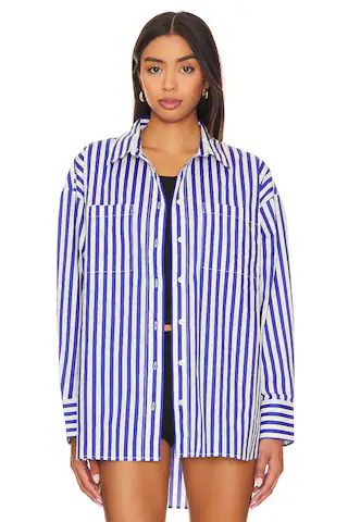 PISTOLA Rena Button Down Tunic Shirt in Cobalt Stripe from Revolve.com | Revolve Clothing (Global)