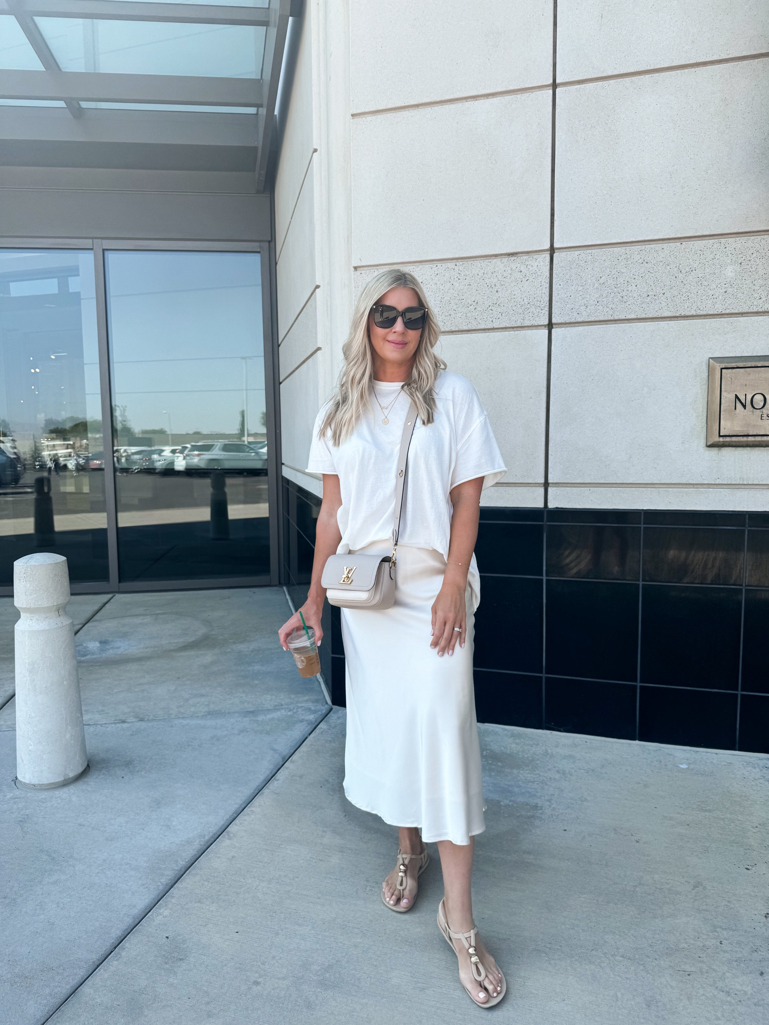 Amazon skirt with an oversized T-shirt 
$35 sandals that I can wear all day (size up) 

#LTKWorkwear #LTKFindsUnder50 #LTKOver40