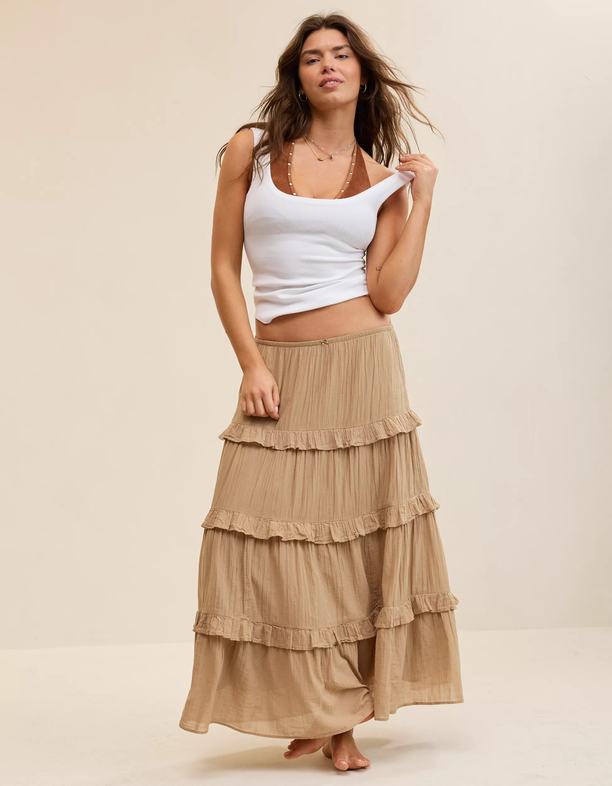 Aerie Ready To Ruffle Tiered Midaxi Skirt | Aerie