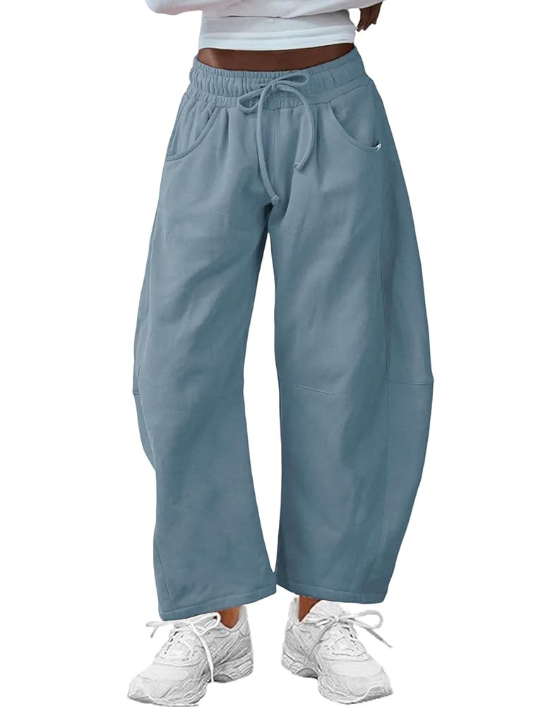 SeekMe Women's Barrel Leg Sweatpant Drawstring Elastic Waisted Wide Leg Pants Casual Cotton Palaz... | Amazon (US)