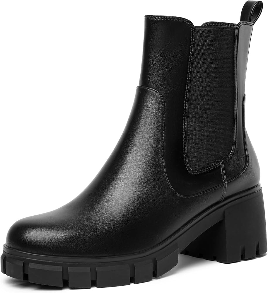 Sasuwa Women's Chelsea Boots Lug Sole Chunky Heel Slip on Ankle Booties | Amazon (US)