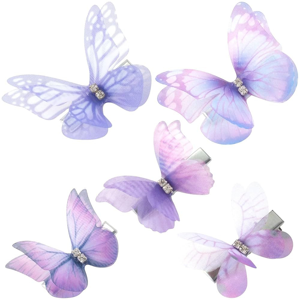 5Pcs Purple Butterfly Hair Clips, Gradient Rhinestone Organza Barrettes Christmas Bachelorette Pa... | Amazon (US)
