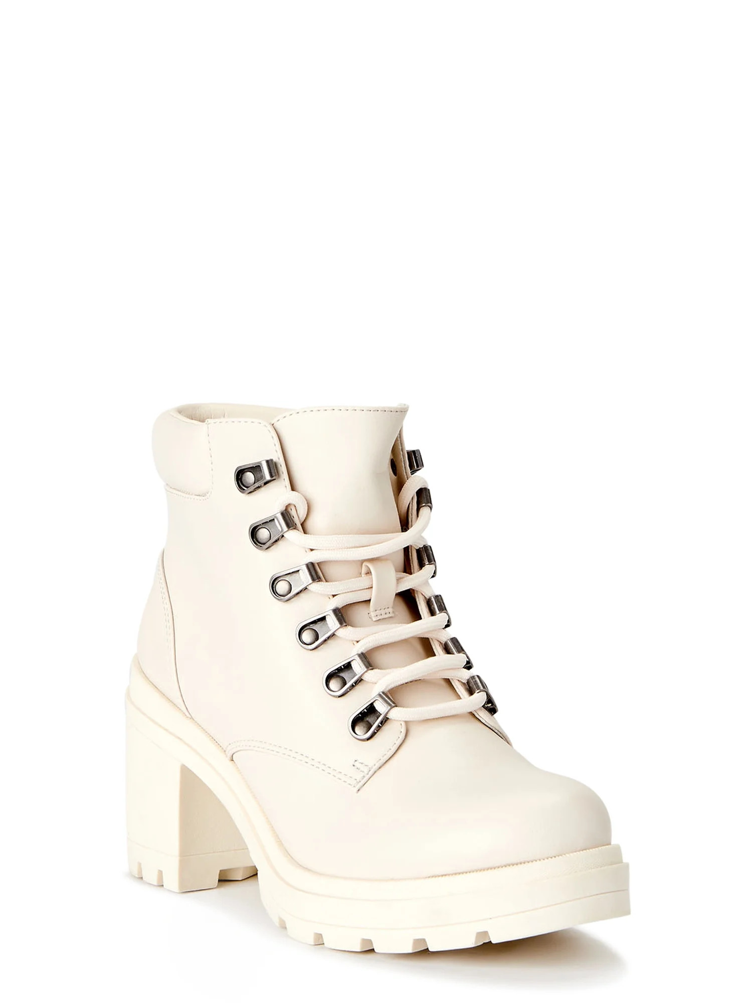 No Boundaries Women's Lace-Up Moto Boots with Heels, Wide Width Available | Walmart (US)