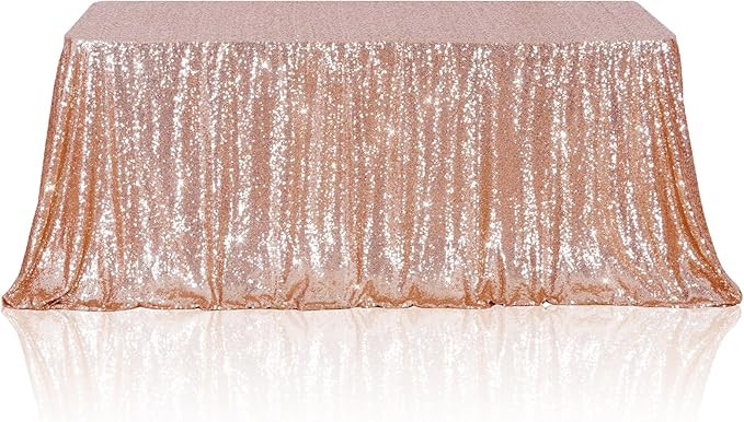 Poise3EHome Rose Gold Sequin Tablecloth 90×156 Inch Rectangle Sparkly Fabric Table Cloth for Bir... | Amazon (US)