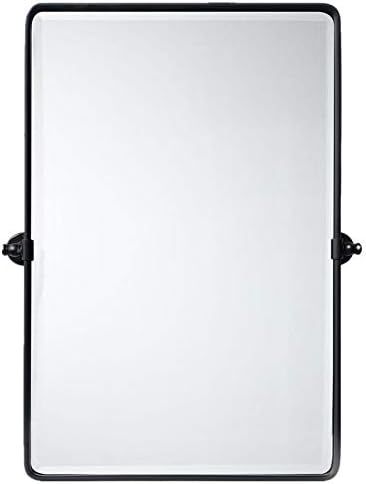 TEHOME 27 x 35 inch Farmhouse Large Black Metal Framed Pivot Rectangle Bathroom Mirror Rounded Recta | Amazon (US)