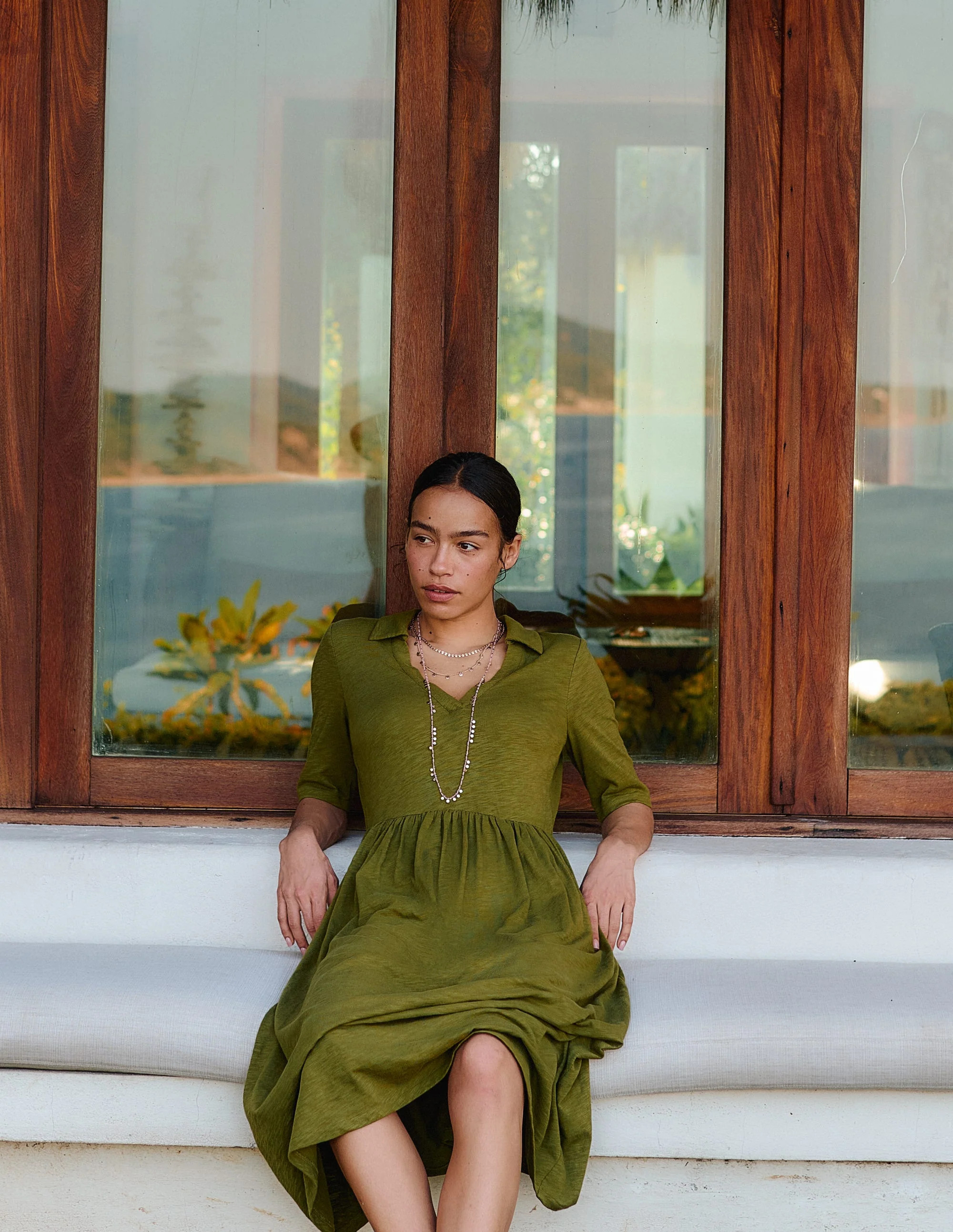 Aria Collared Jersey Dress-Promenade Green | Boden (US)