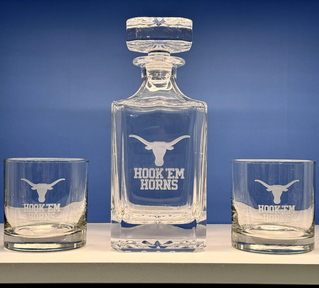Engraved Sand Carved University of Texas Decanter and Rocks Glass Set, UT Longhorn Graduation Gif... | Etsy (US)