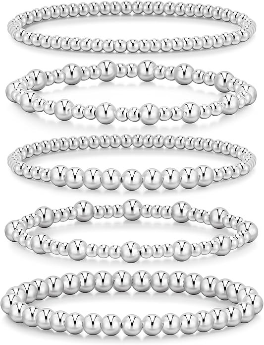 adoyi Gold Bracelets for Women Beaded Bracelet 14K Gold Plated Bracelet Stack Strand Stretch Bead... | Amazon (US)