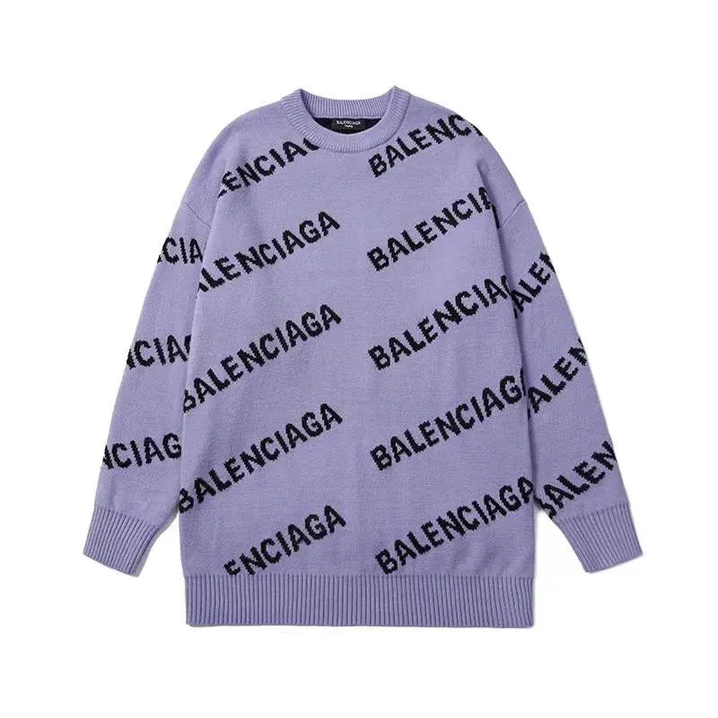 Dupe Balenciaga Crew Neck Sweater Loose Fit Classic Jacquard Lettering For A Statement From Sungl... | DHGate