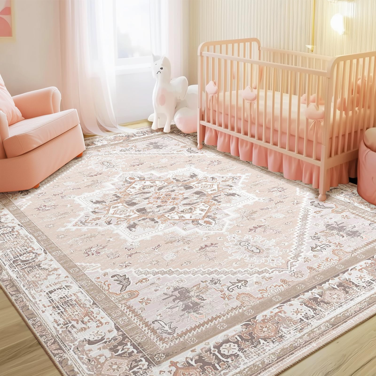BESTSWEETIE 6x9 Area Rugs for Living Room Washable Non Slip Carpet Low Pile Soft Vintage Print Pa... | Amazon (US)