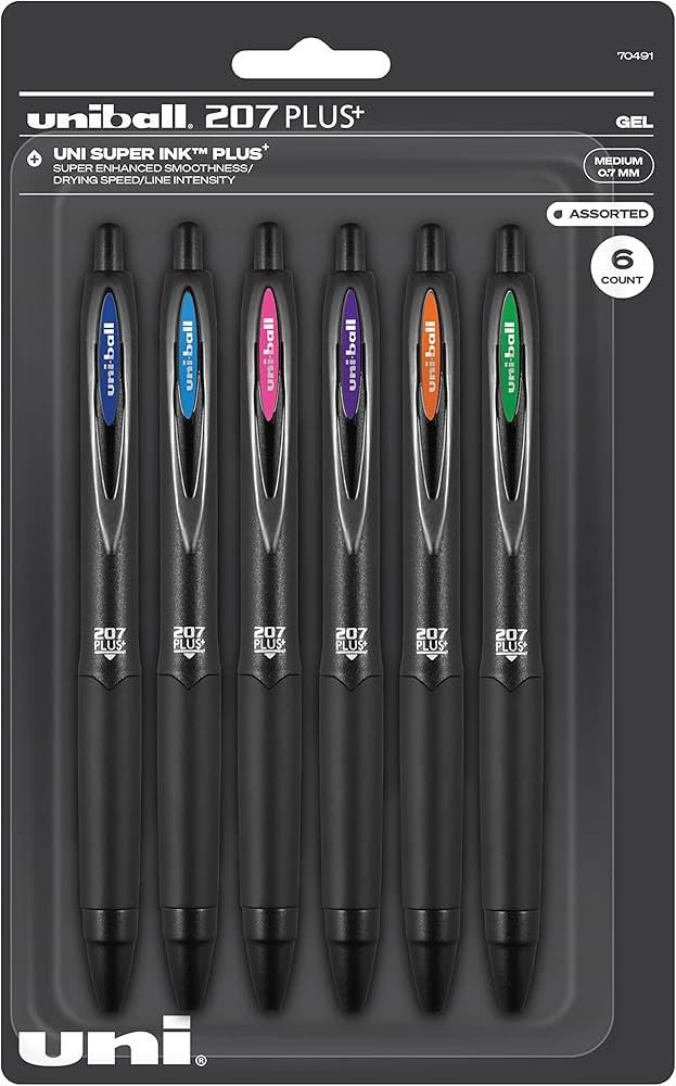 Uniball Signo 207+ Gel Pens, 0.7mm Medium Assorted 6 Pack | Office Supplies from Uniball - Ballpo... | Amazon (US)