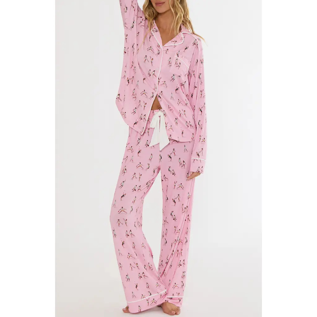 Beach Riot Livy & Connie Pajama Set in Match Point Pink at Nordstrom, Size Large | Nordstrom
