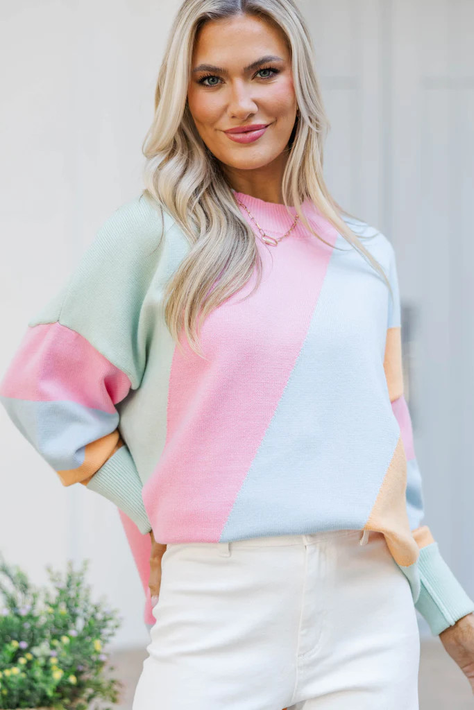 A Perfect Love Light Blue Colorblock Sweater | The Mint Julep Boutique