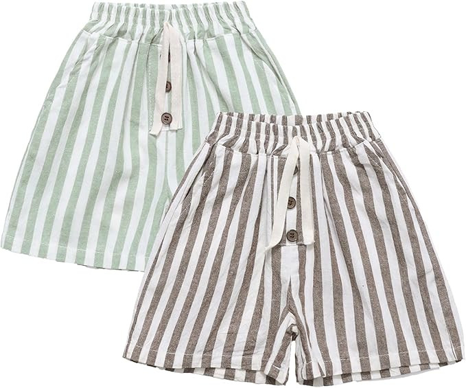 Ashmyova Classic Shorts for Boys Thin Cotton Stripe Elastics Waist Casual Summer Toddler Shorts L... | Amazon (US)
