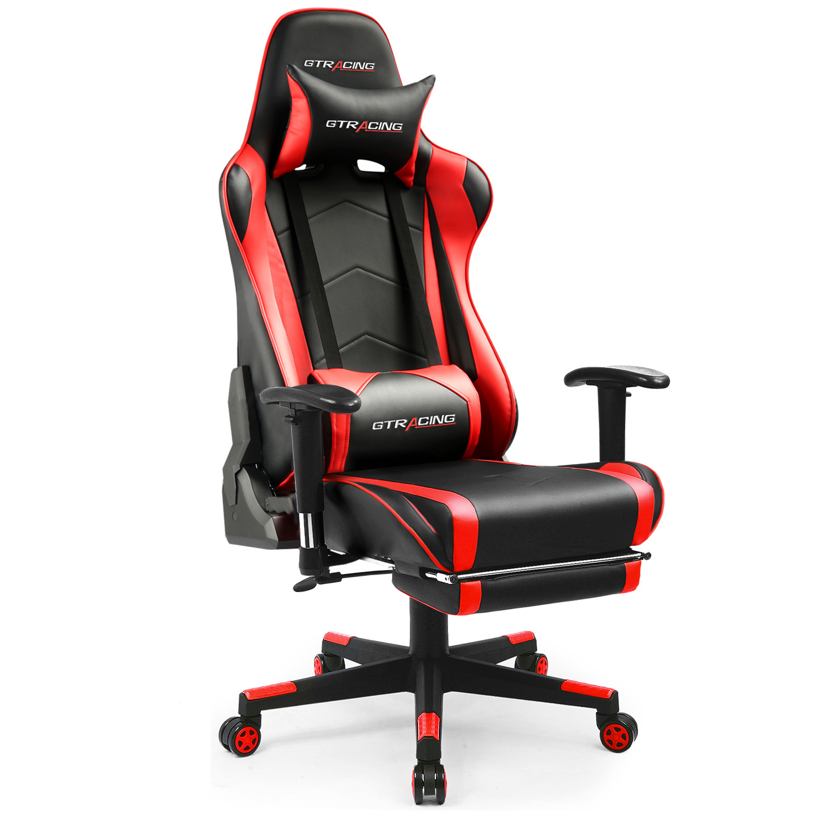 GTRACING Gaming Chair Office Chair PU Leather with Footrest & Adjustable Headrest, Red | Walmart (US)