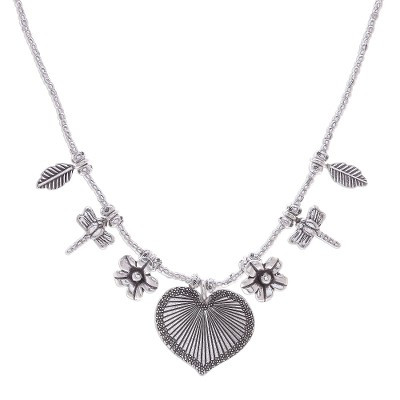 950 Silver Heart Necklace Garden Charm | NOVICA