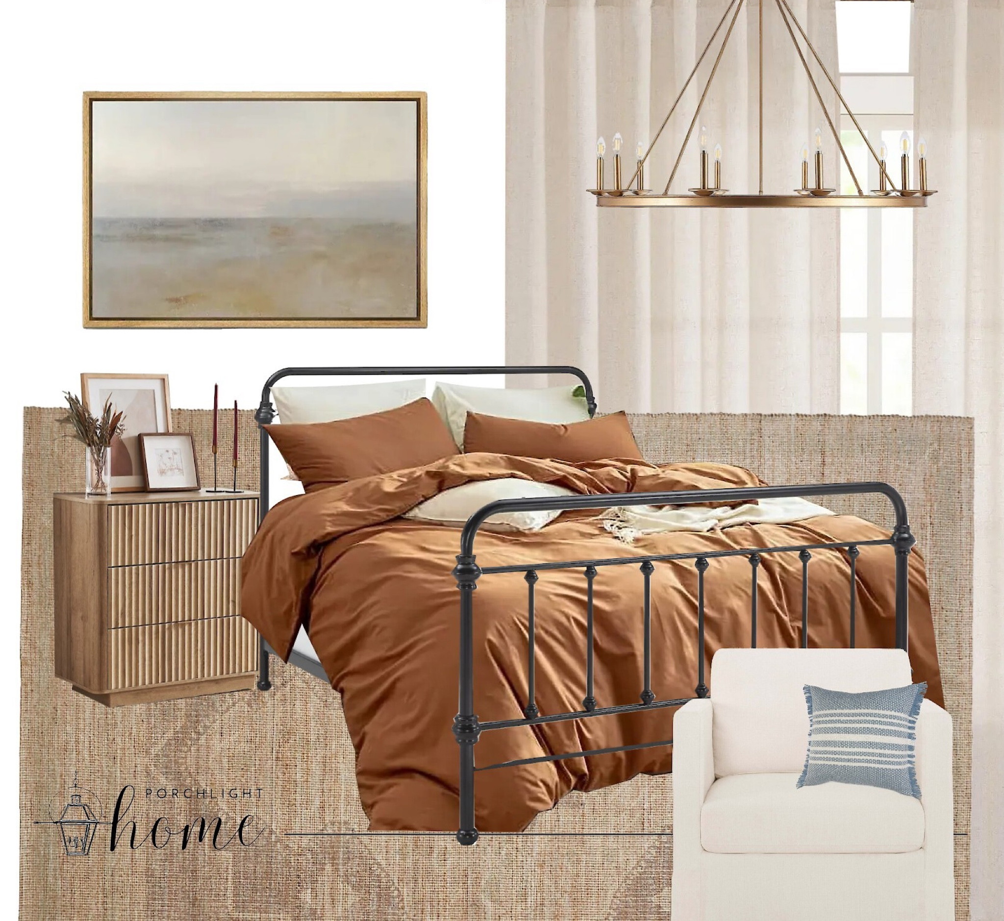 This gorgeous bedroom design is all from Walmart—and this timeless bed frame is on sale at just $300! 🖤 Walmart, Walmart finds, Walmart home, rug, nightstand, area rug, neutral decor, bedroom decor, wall art, framed art, abstract art, budget friendly, linen bedding, accent pillow, linen curtains, accent chair, linen chair, black bed, bed frame, gold chandelier, brass lighting, wall decor, bedding, bedroom, primary bedroom 

#LTKhome #LTKstyletip #LTKfamily