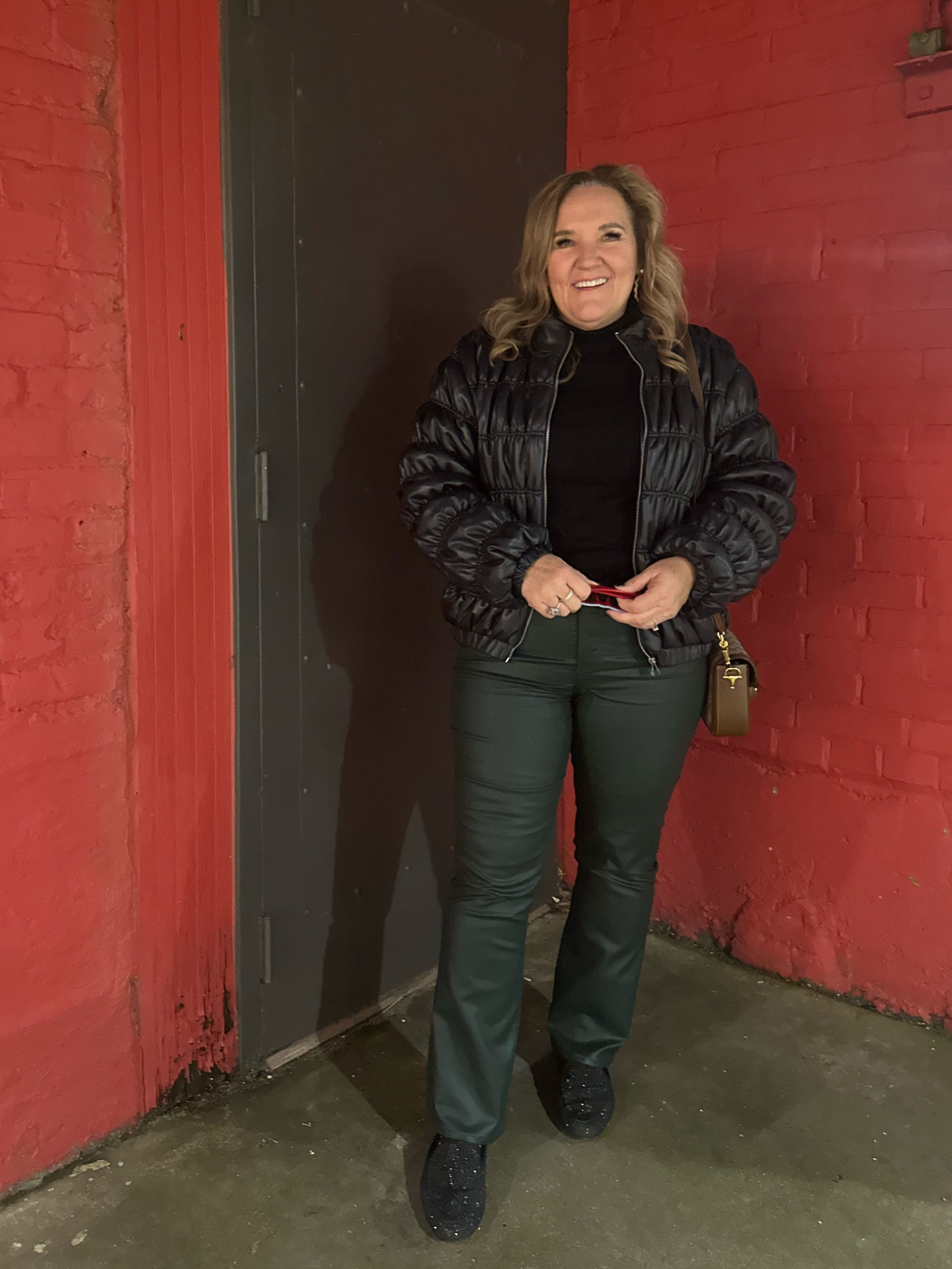 Out to dinner in my green coated denim kick flares. Love them! Wearing a 12. 

Coat still available and I don’t know why. It’s so good. Warm. Comfy. So much design. And $52?

Date night look holiday casual outfit 

#LTKover40 #LTKfindsunder100 #LTKHoliday