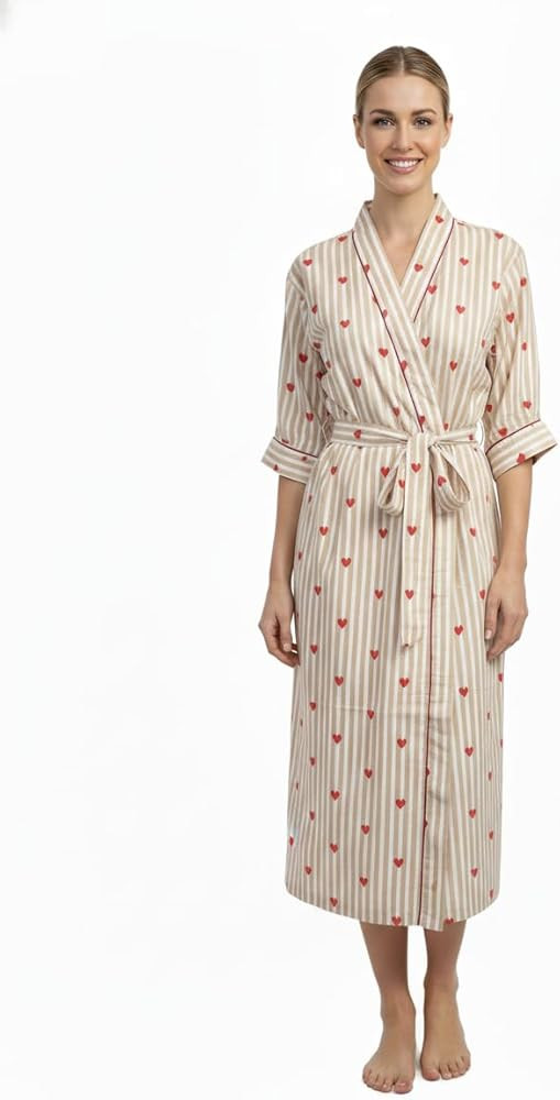 COTSILER Cotton Block Print Kimono Robe for Women Long Bathrobe with Belt & Pockets For Summer Li... | Amazon (US)