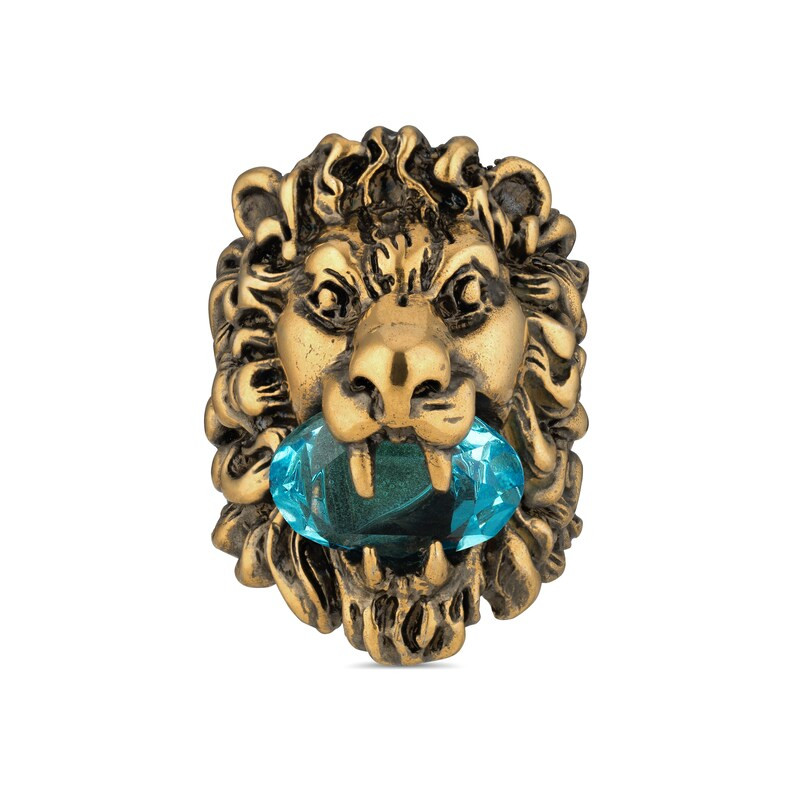 Lion head ring with crystal | Gucci (US)