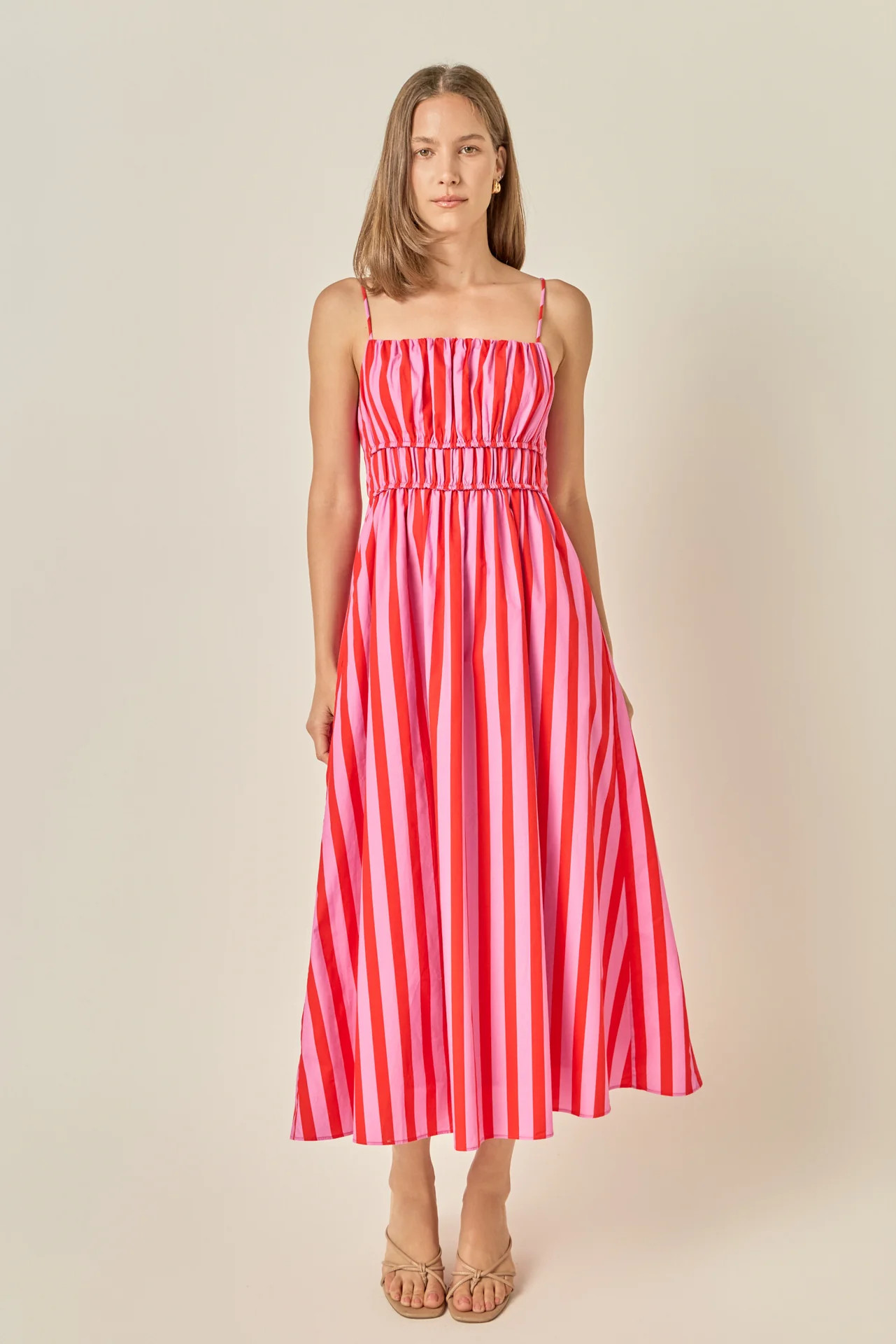 Striped Smocked Waist Maxi Dress | English Factory
