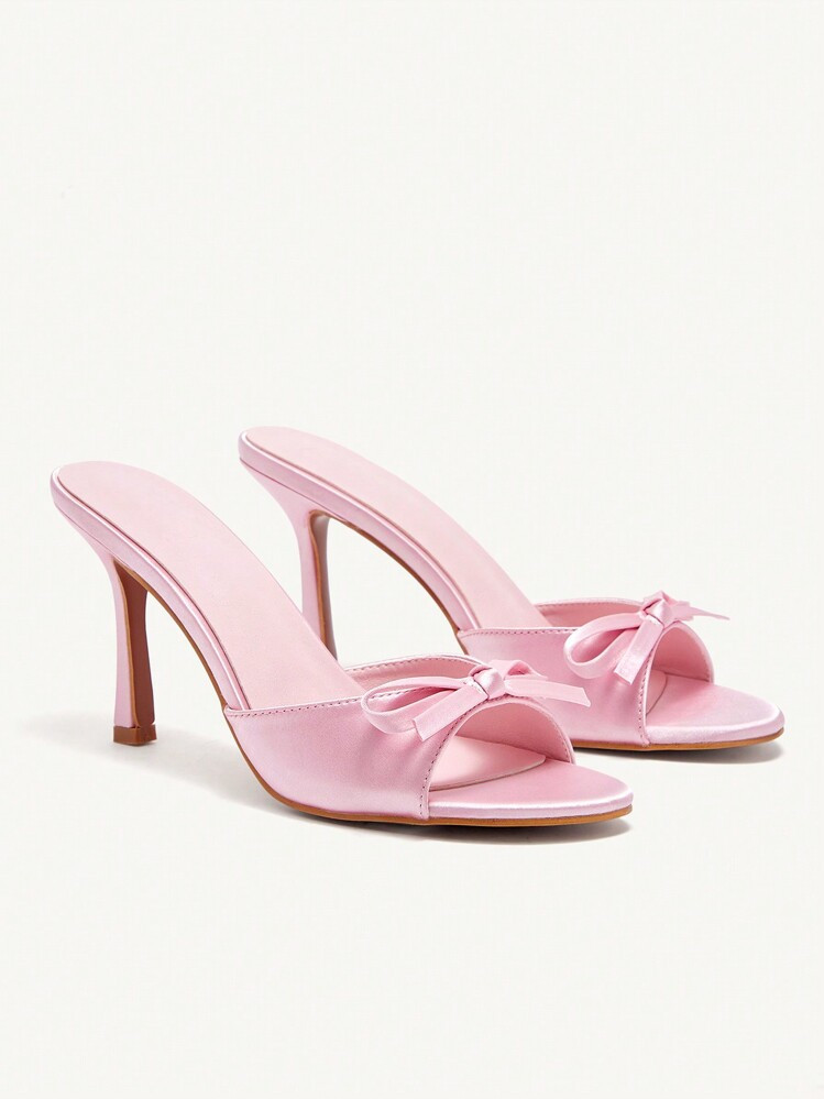 CUCCOO DOLLMOD Ladies Solid Color Bow Decoration New Summer Leisure Fashion Non-Slip High Heel Sandals Party Spring Shoes Spring Break Easter | SHEIN