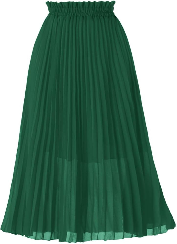 GOOBGS Women's Pleated A-Line High Waist Swing Flare Midi Skirt | Amazon (US)