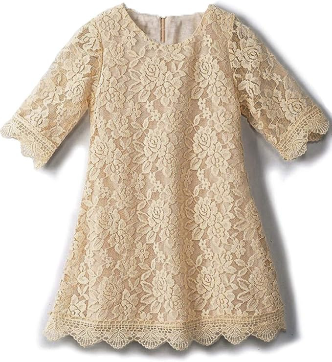 APRIL GIRL Flower Girl Dress, Lace Dress 3/4 Sleeve Dress | Amazon (US)