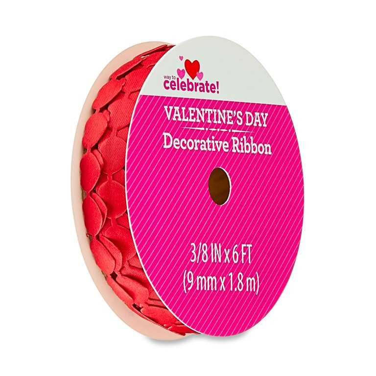 Valentine's Day Red Die Cut Heart Polyester Ribbon, 3/8" x 6', by Way To Celebrate | Walmart (US)