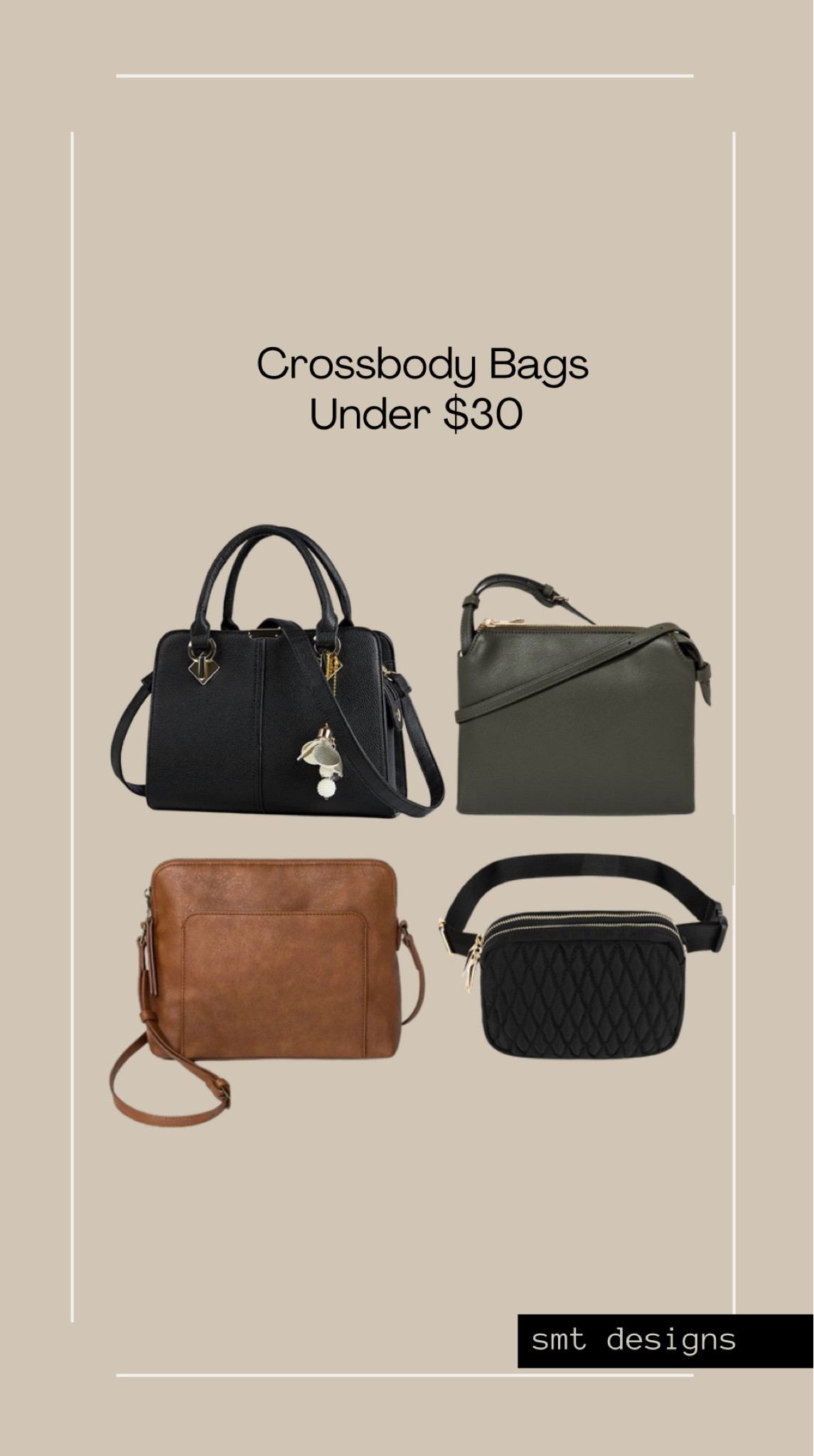 Cross body bags under $30. Fake leather handbags, fake leather cross body bags, black tufted Fanny pack, black leather bag, green leather bag, brown leather bag, affordable fashion 

#LTKFind #LTKitbag #LTKunder50