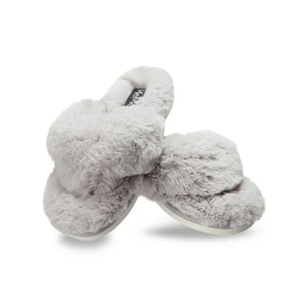 MeMoi Fuzzy Plush Thong Slippers Large / Gray | Walmart (US)