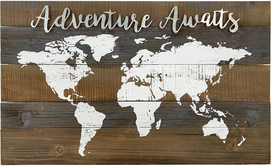 Adventure Awaits World Map Wood Wall Decor, Farmhouse Rustic Wood Wall Plaque,Vintage Adventure D... | Amazon (US)