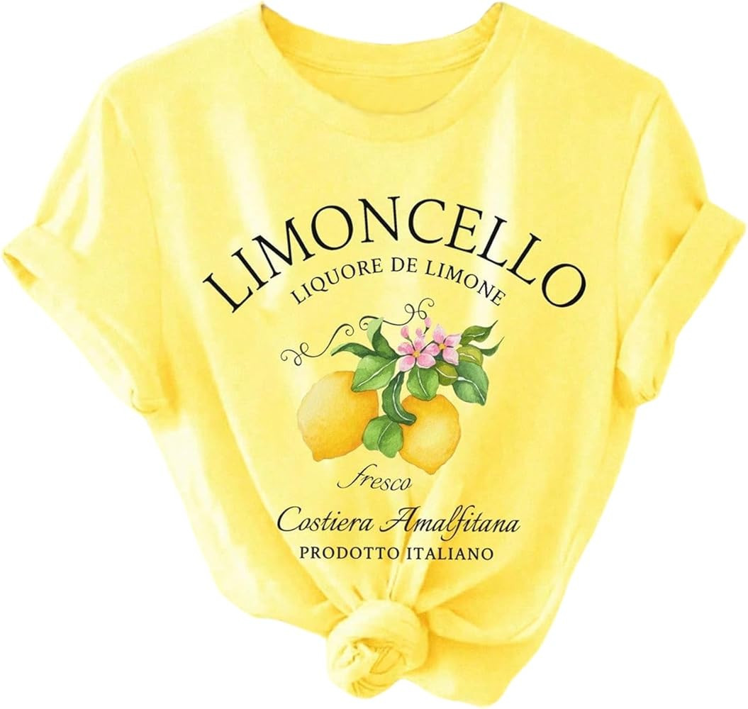 SOLY HUX Women's Lemon Shirts Short Sleeve Crew Neck Graphic Tees Summer T-Shirt Vacation Tops | Amazon (US)