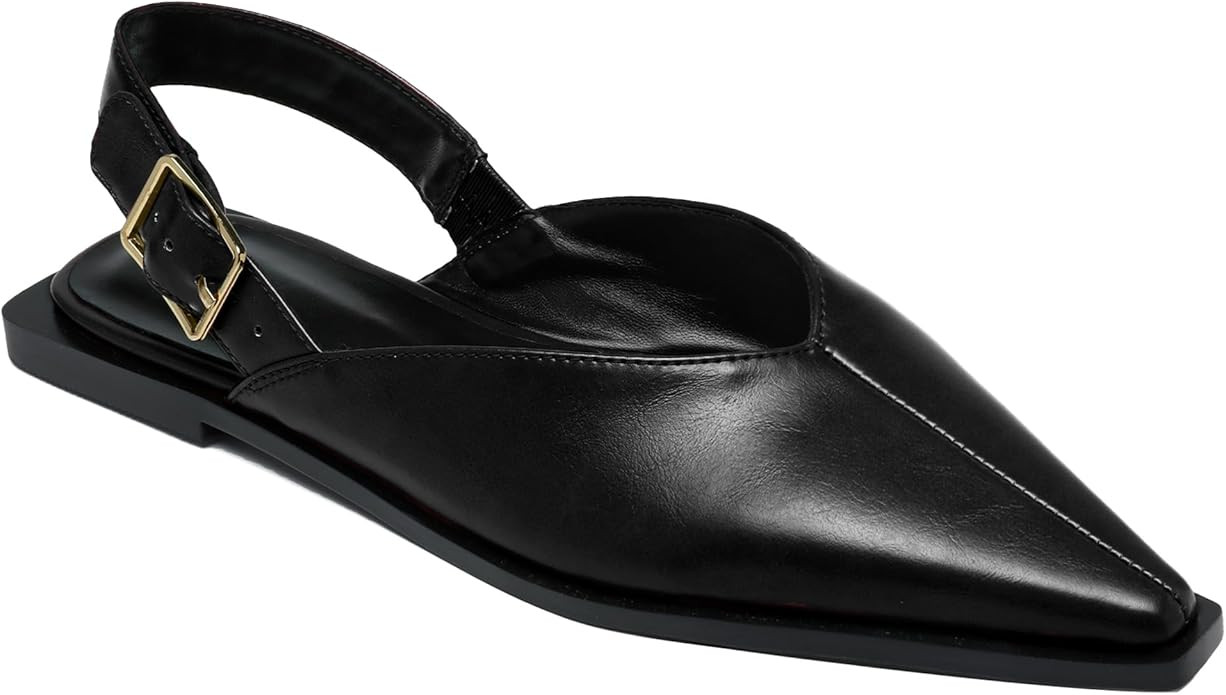 Slingback Flats for Women Closed Pointed Toe Flat Shoes Low Heel Buckle Strap Mules Casual Comfor... | Amazon (US)