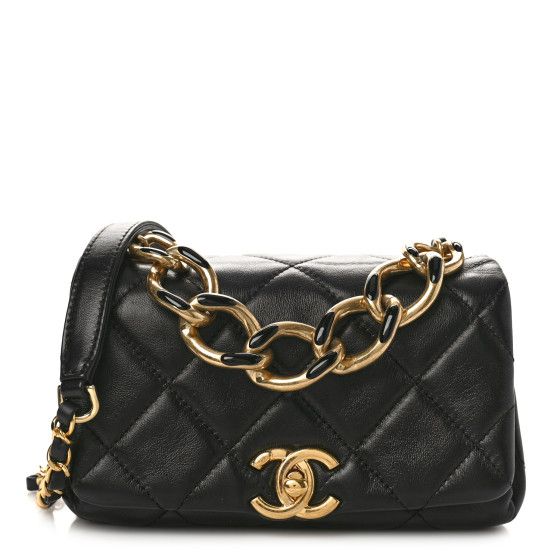 Lambskin Quilted Small Color Match Flap Black | FASHIONPHILE (US)