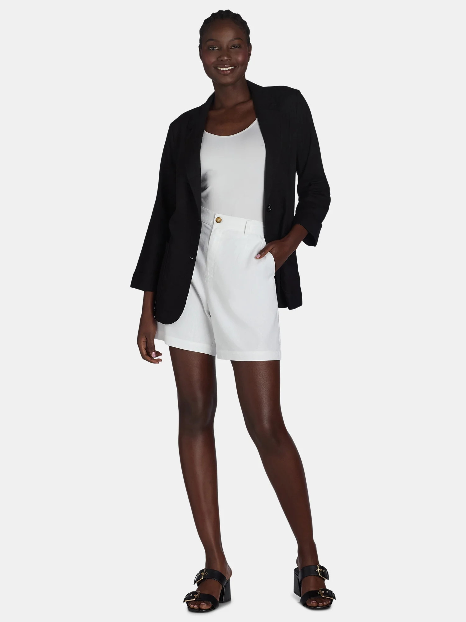 Time and Tru Women’s Linen Blend Shorts, 5” Inseam, Sizes XS-XXXL | Walmart (US)