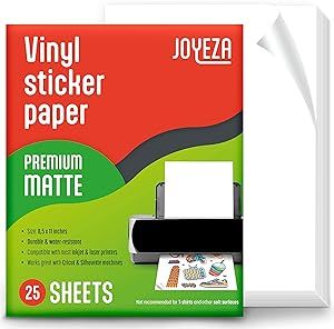 JOYEZA Premium Printable Vinyl Sticker Paper for Inkjet Printer - 25 Sheets Matte White Waterproo... | Amazon (US)