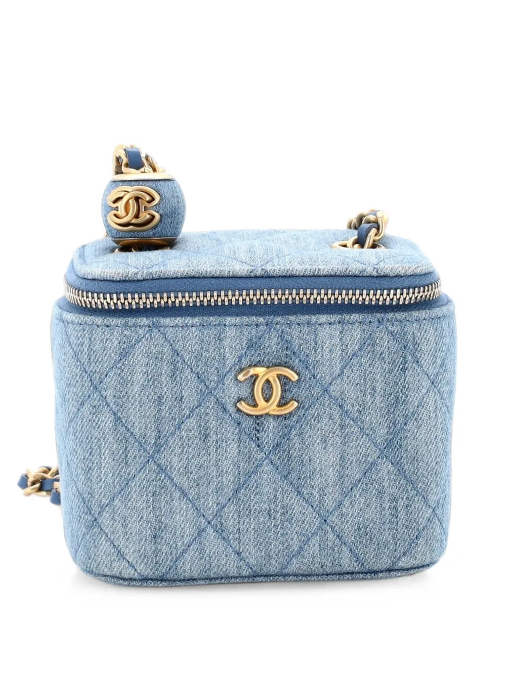 CHANEL Pre-Owned Pearl Crush Vanity Case with Chain Quilted Denim Mini clutch bag - Blue | Farfetch Global