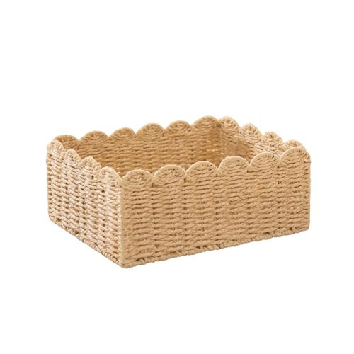 Beige Petal-Edge Paper Rope Storage Basket with Iron Frame, Lightweight & Sturdy, 13.98×10.83×5.91 Inches,Perfect for Home Decor & Organization | Amazon (US)