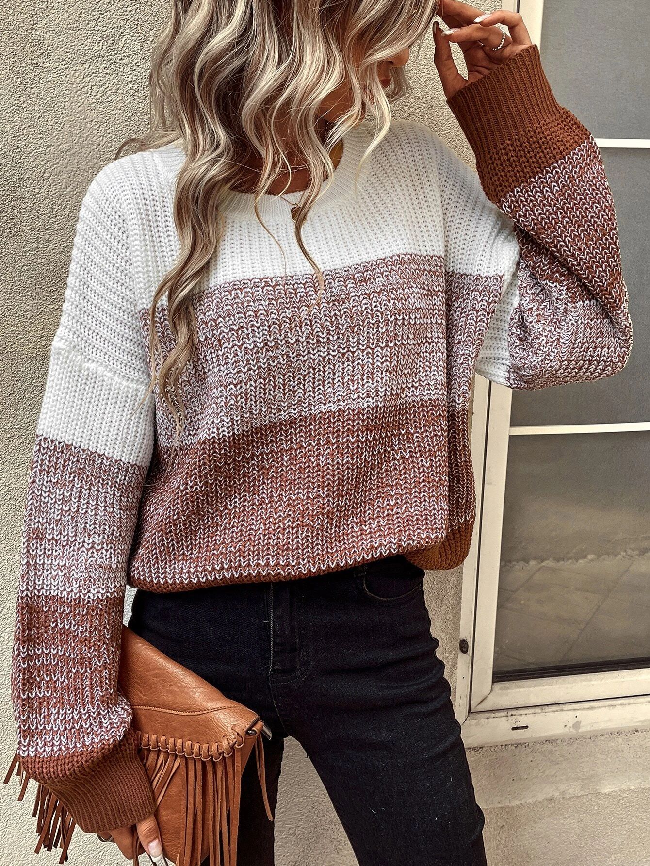 SHEIN LUNE Color Block Drop Shoulder Sweater | SHEIN