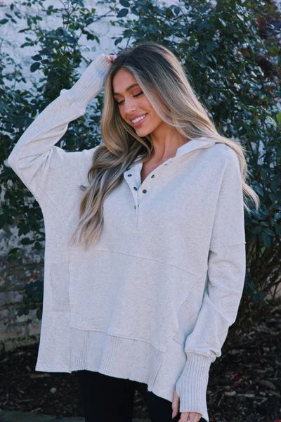 French Terry Hoodie Top, Heather Grey | North & Main Clothing Company
